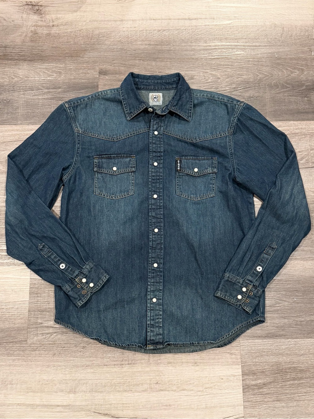 Cinch Mens Blue Denim Pearl Snap Button Up Western Cowboy Rodeo Size Small